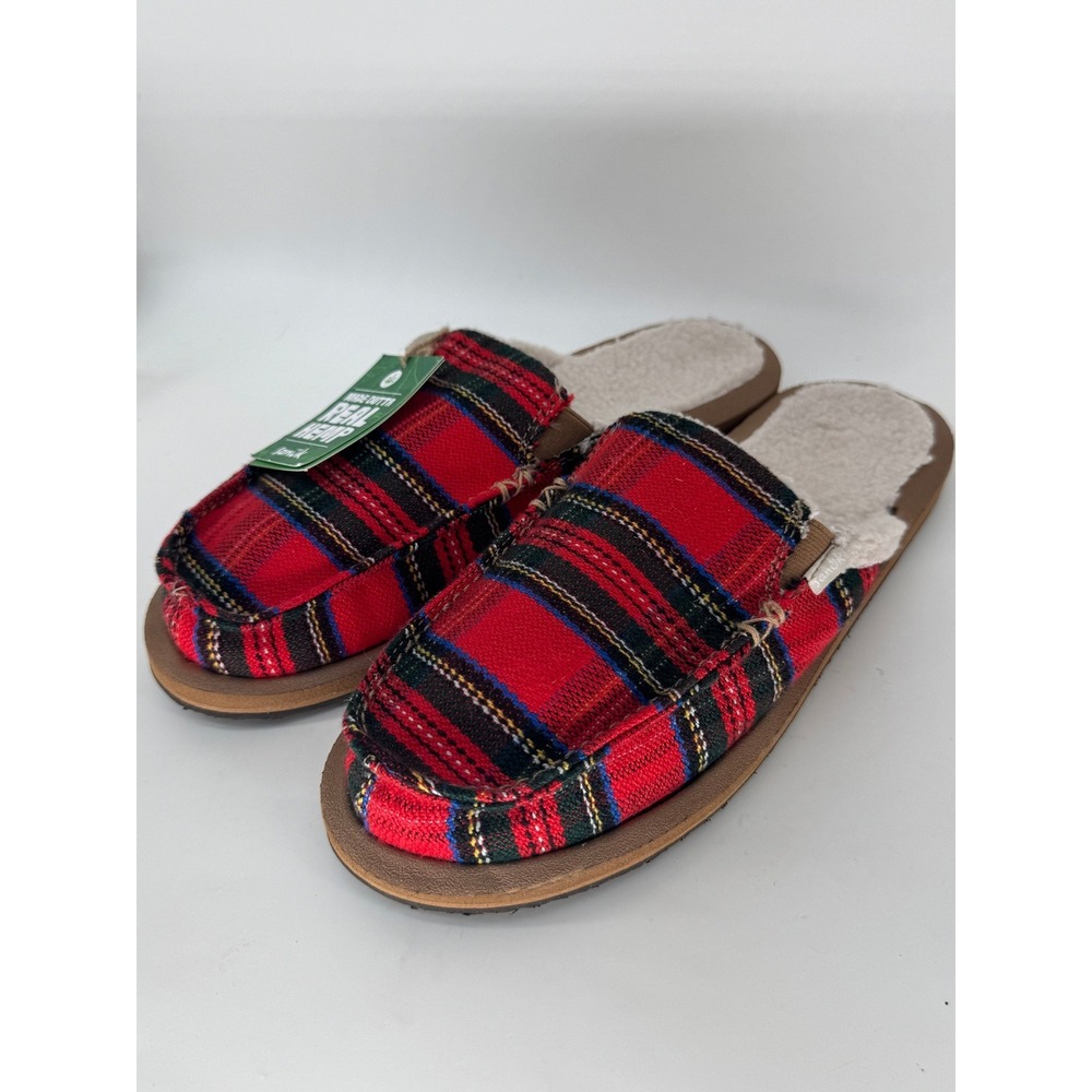 Sanuk You Got My Back ST Plaid Chill Womens 11 Crimson Slippers NWT